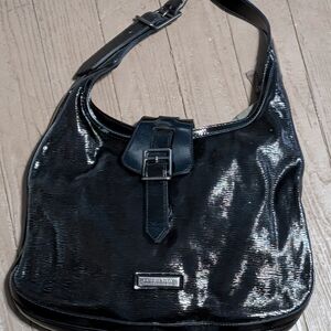 Burberry Shiny Black Patent Leather Hobo Bag